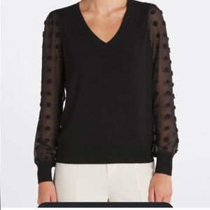 Chic Black V-Neck Sweater with Sheer Sleeves